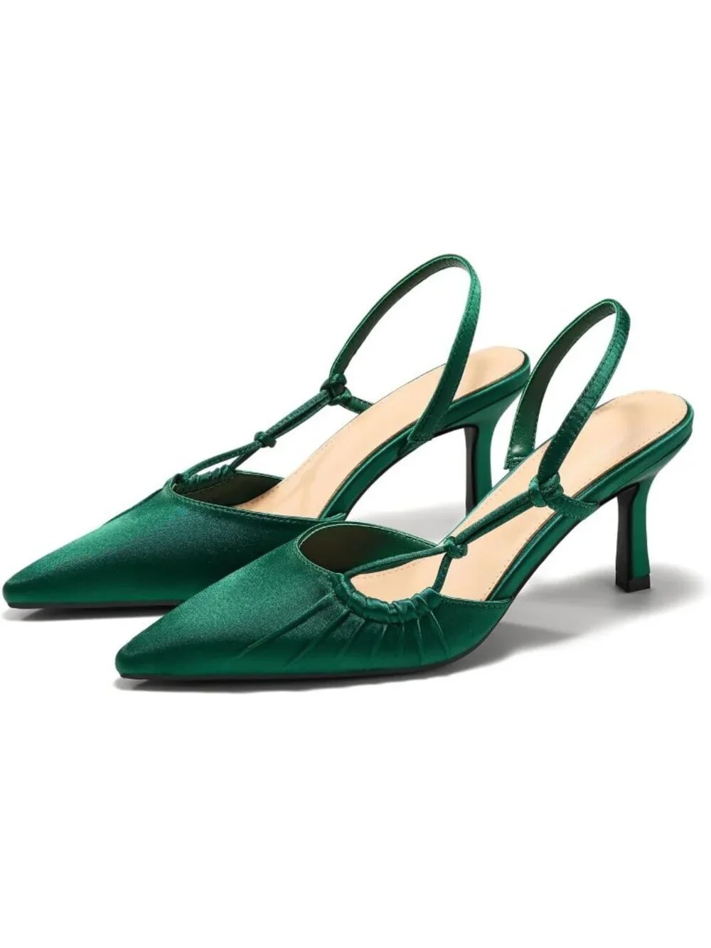 Women's Green Slingback Closed Pointed Toe Backless Kitten Pumps Wedding Heels